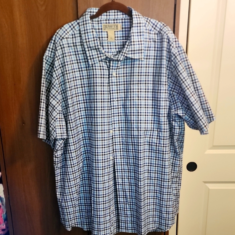 DULUTH TRADING CO Checkered Button Down Trim Fit Short Sleeve Shirt Sz 2XL